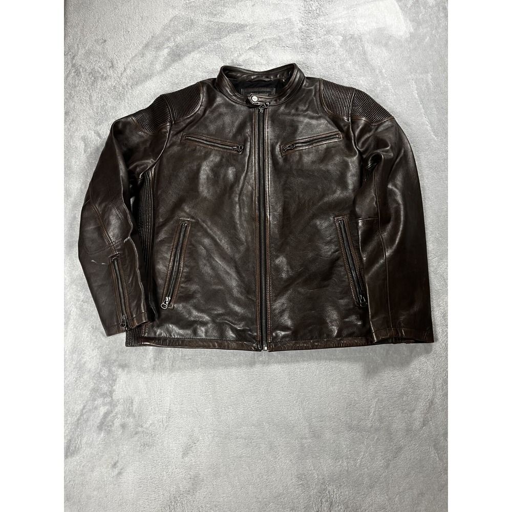 Wilson Cycle Accordion Shoulder Leather Racer Jacket Brown 2XL